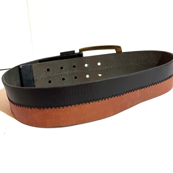 Vintage Black and Brown Leather Belt with Gold Buckle main image 4